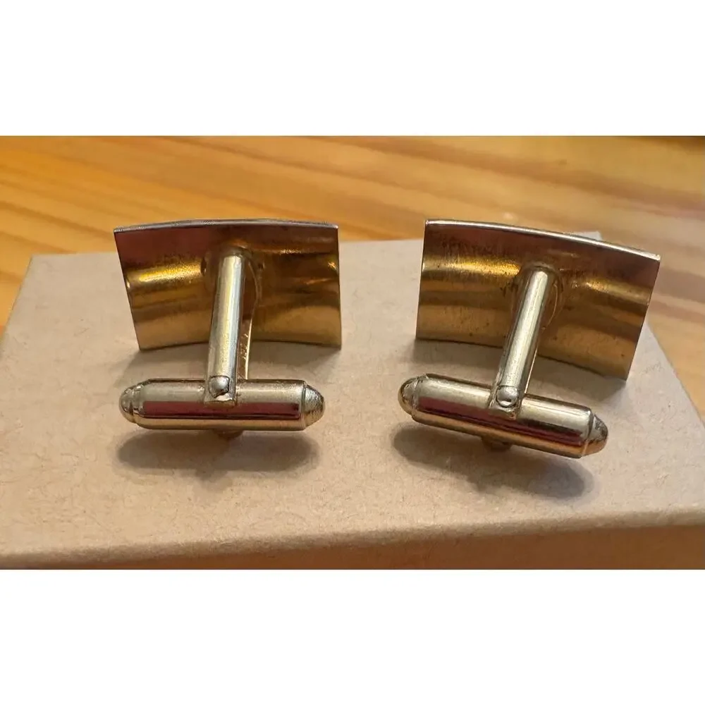 Vintage Mid Century Modern Cufflinks 1960s Dark Red & Silver Tone